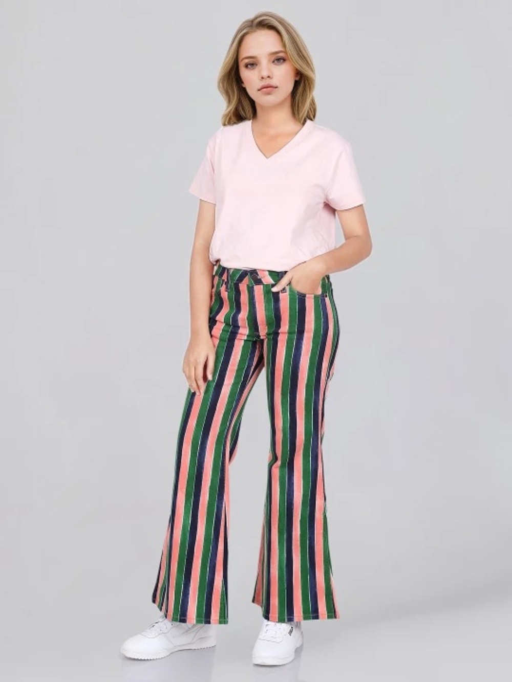 Wrangler Wanderer Striped Flare Jeans 30 Pink Green Colorful Denim Retro 70s NWT